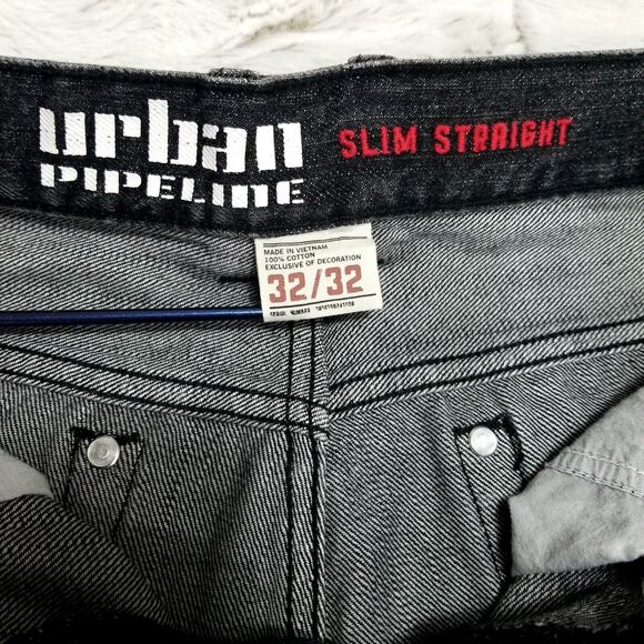 Urban Pipeline Jeans Mens 32×32 Black Slim Straight Dark Wash Denim - Picture 8 of 11